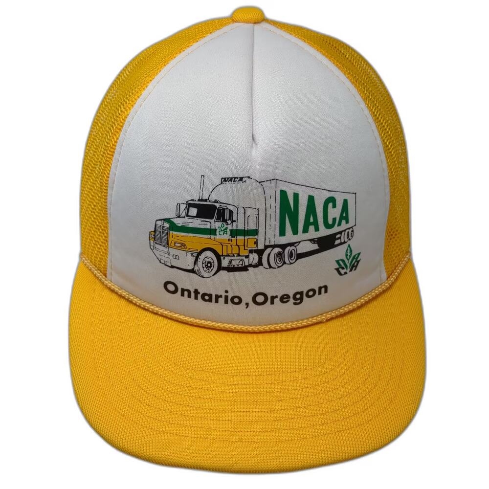 Hanes Trucker Hat Yellow White NACA Truck Ontario Oregon One Size Adjustable